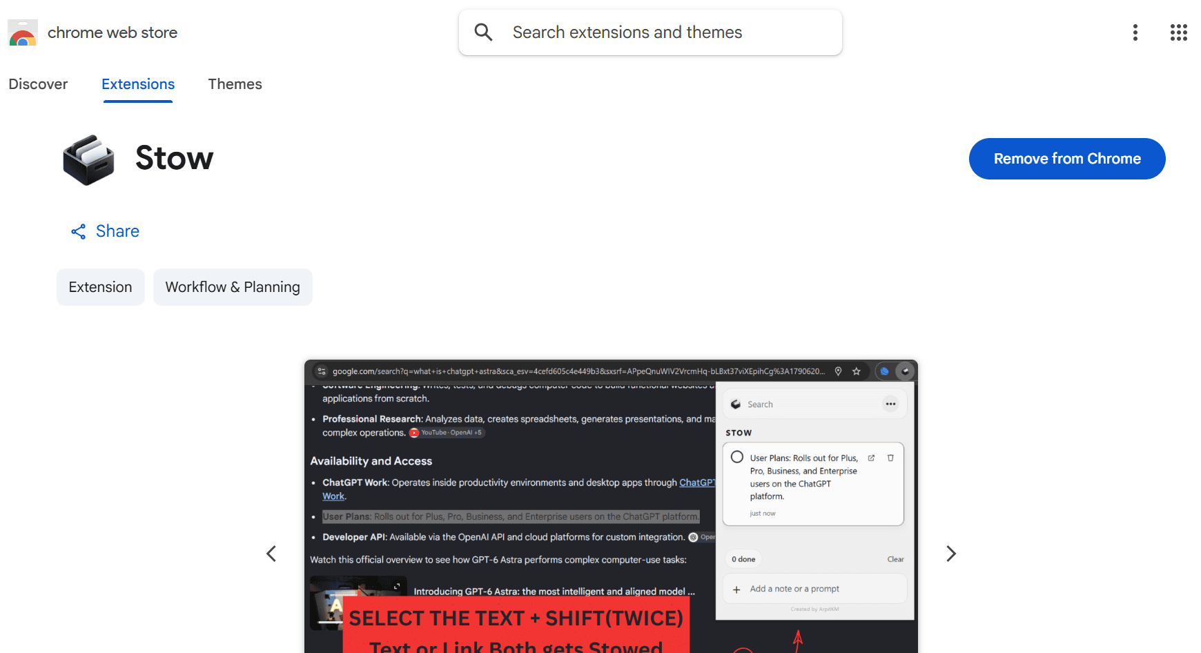 Stow Chrome extension preview